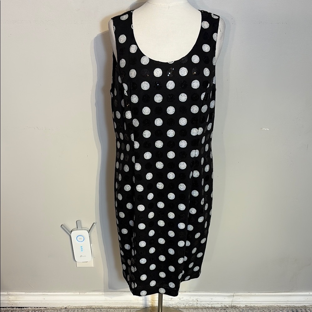 Black and White Polka Dot  sequins Sleeveless Sheath Dress size 12